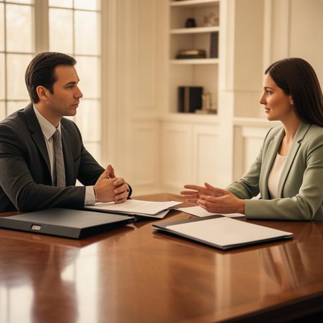 Attorney meeting with a client at a polished Bel Air office table with legal files and Maryland documents